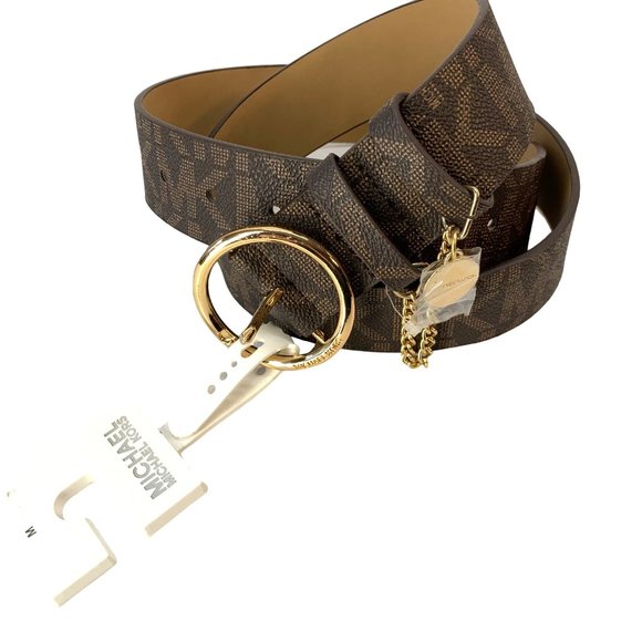 Size 6 Shoes 37" Belts Med MK Brown Monogram logo print gold-tone Bundle Set - Picture 6 of 7